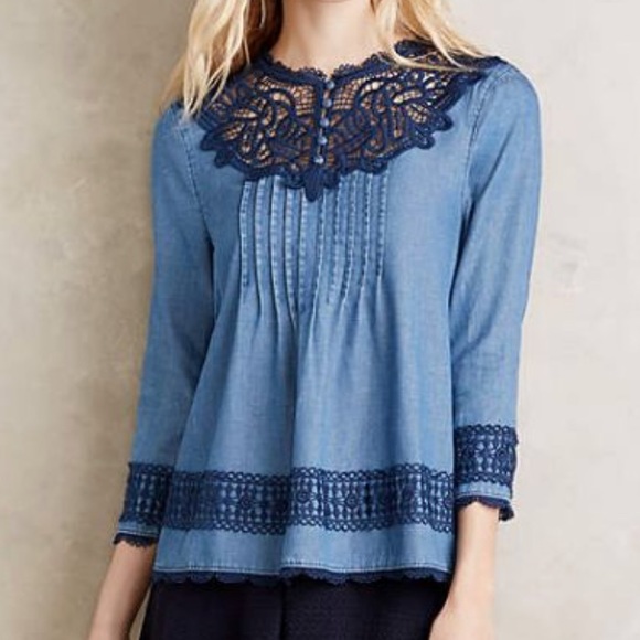 Anthropologie Tops - Holding Horses Perra Laced Chambray Top